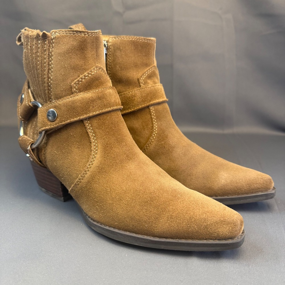 Marc Fisher LTD Halie Tan Suede Harness Western Ankle Boots BOHO Womens 9M - Picture 2 of 16